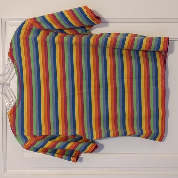 Vintage 80s Striped Rainbow Button Up T-shirt Cotton Medium - Picture 4 of 4